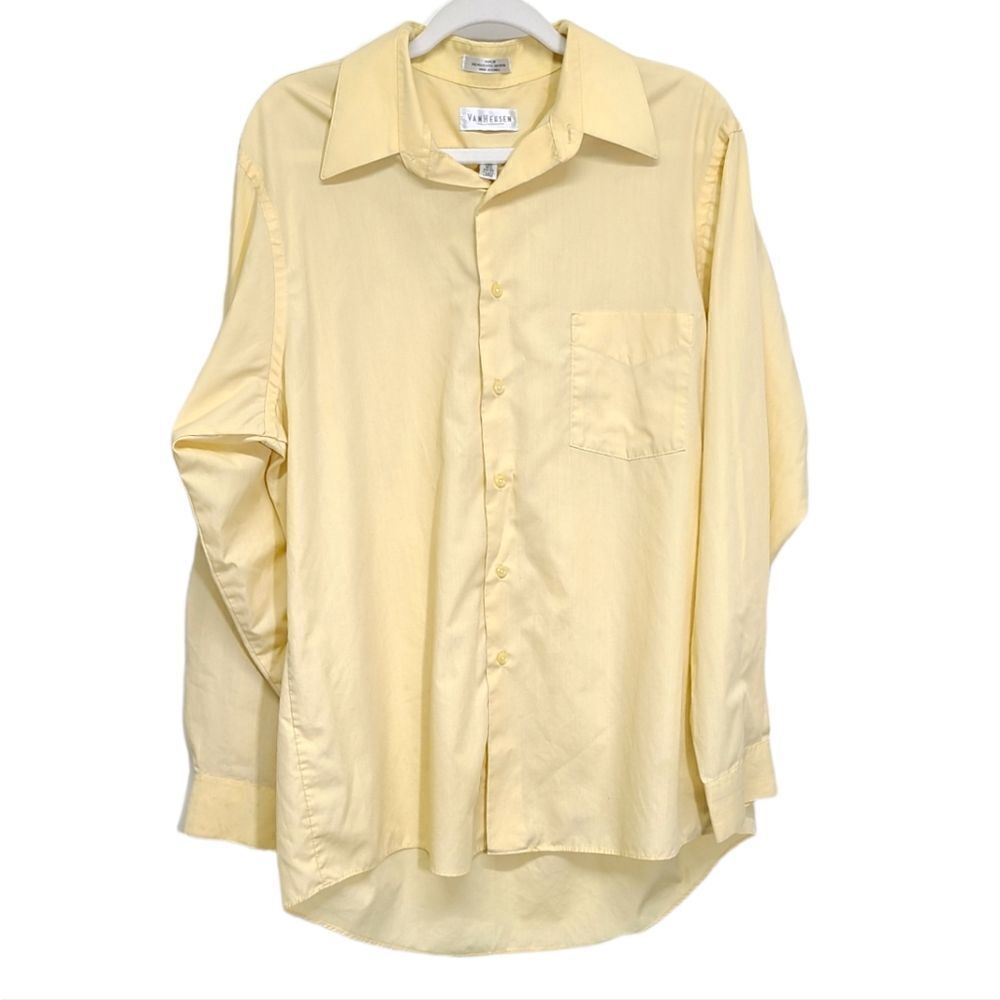 Van Heusen Men's Casual Button‎ Down Yellow Shirt Size Large
